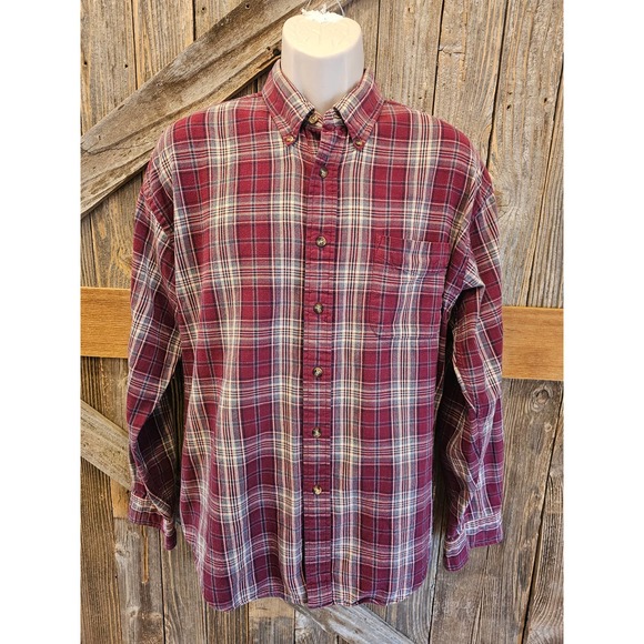 GH bass maroon plaid light flannel button up large L EUC ^* - Picture 1 of 7